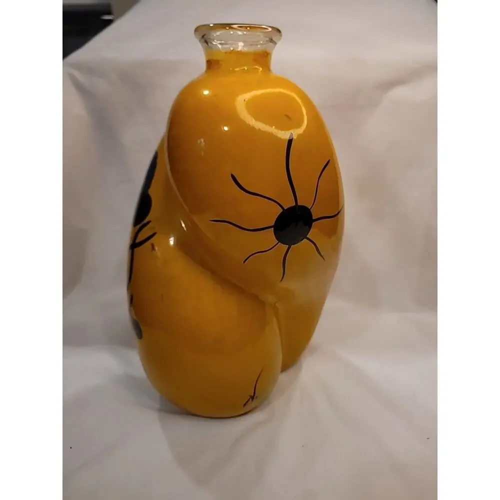 Joan Miro Style Art Deco Vintage Large Hand Painted Abstract Bulbous Glass Vase